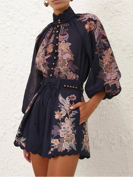 Zimmermann Tops - Zimmermann Rhiannon Billow Blouse 100% Ramie Paisley Boho Sheer Navy Top M